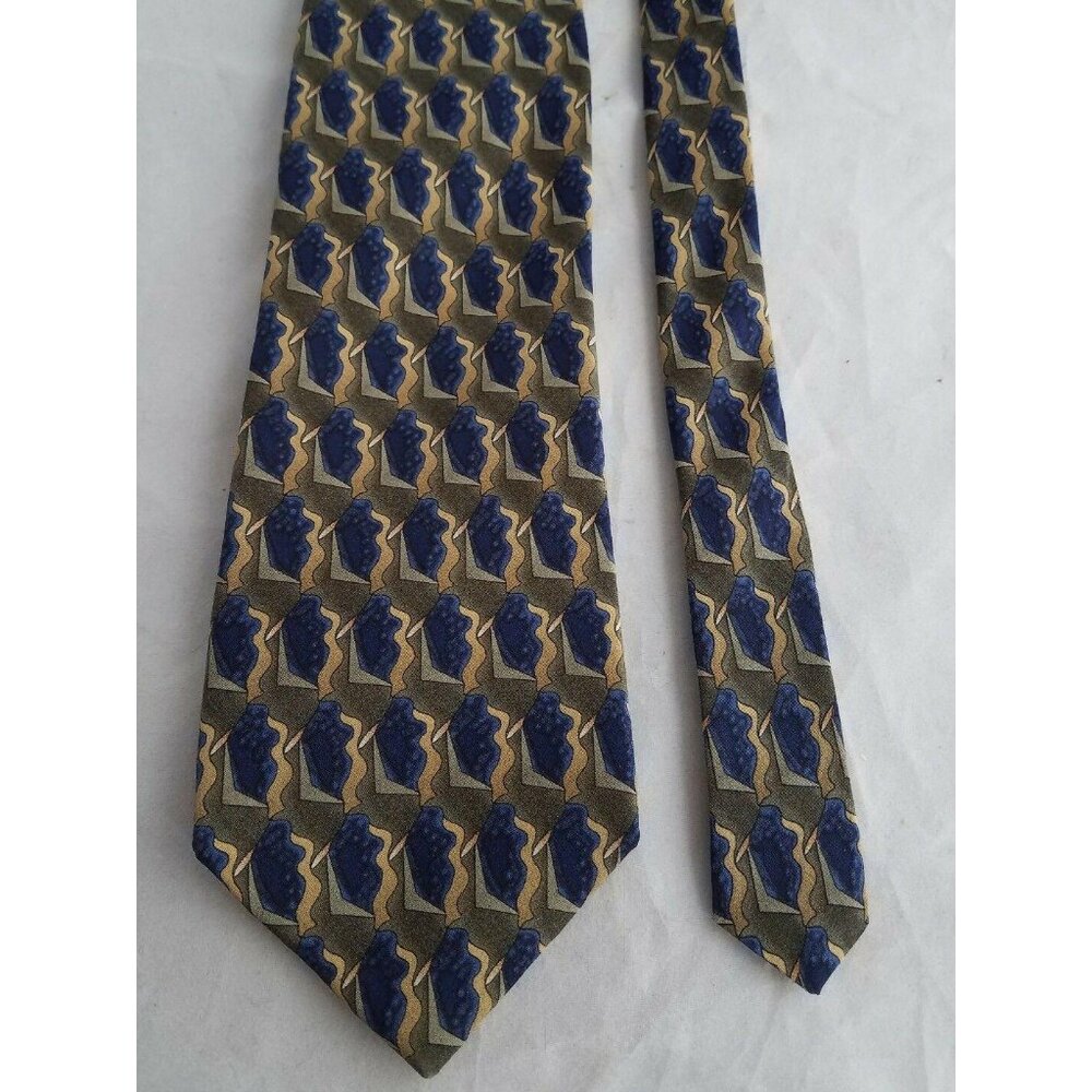 Cambridge Classics 100% Imported Silk Tie Geometric Green Blue 60" - Picture 2 of 5